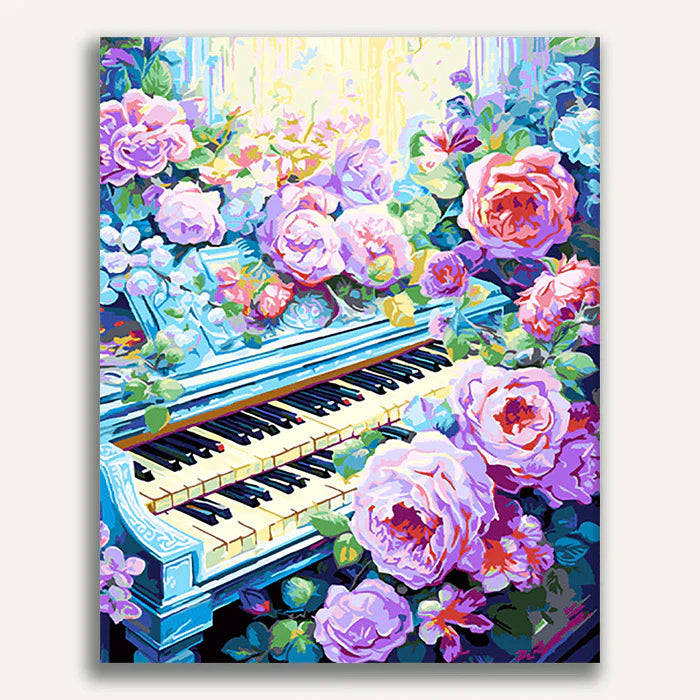 Piano surrounded by flowers  Paint by Numbers