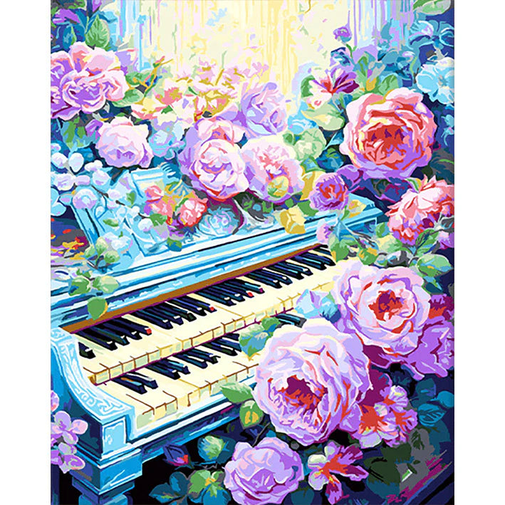 Piano surrounded by flowers  Paint by Numbers