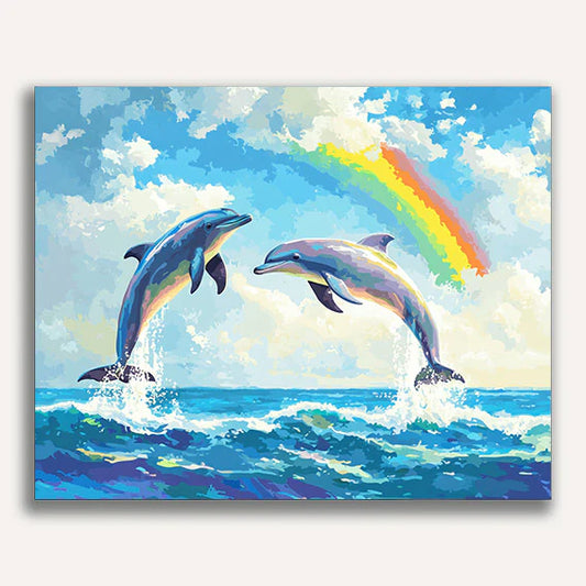 Dolphins Under a Rainbow Paint by Numbers