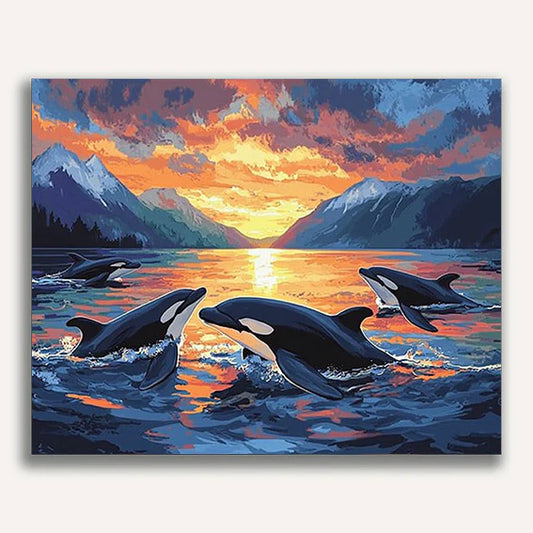 Killer Whale Pod in Open Water Paint by Numbers