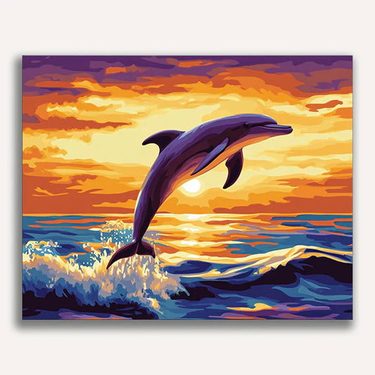 Dolphin Leaping at Sunset Paint by Numbers