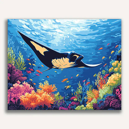 Manta Ray Gliding Over a Reef Paint by Numbers