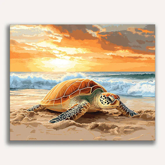 Sea Turtle Nesting on the Beach Paint by Numbers