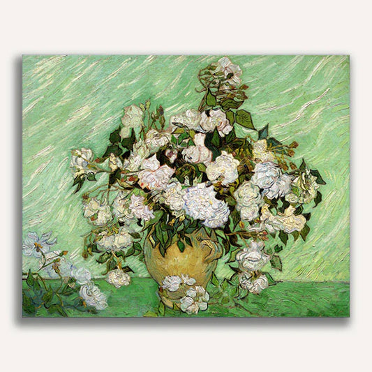 Vase with Pink Roses by Vincent Van Gogh Paint by Numbers