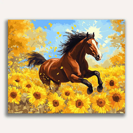 Sunflower galloping horse Paint by Numbers