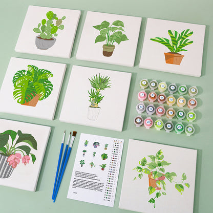 Mini Paint by Numbers Series 'Green Plants' - 9-in-1 Set (6"x6" / 15x15cm)