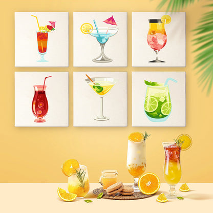 Mini Paint by Numbers Series #01: 'Summer Drinks' - 6-in-1 Set (6"x6" / 15x15cm)