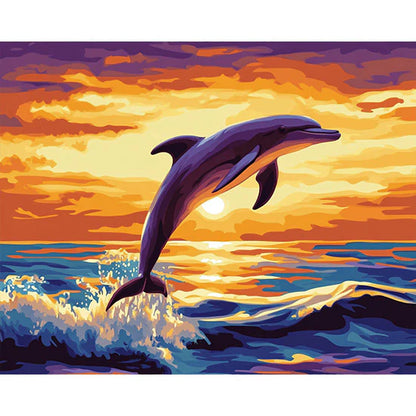 Dolphin Leaping at Sunset Paint by Numbers