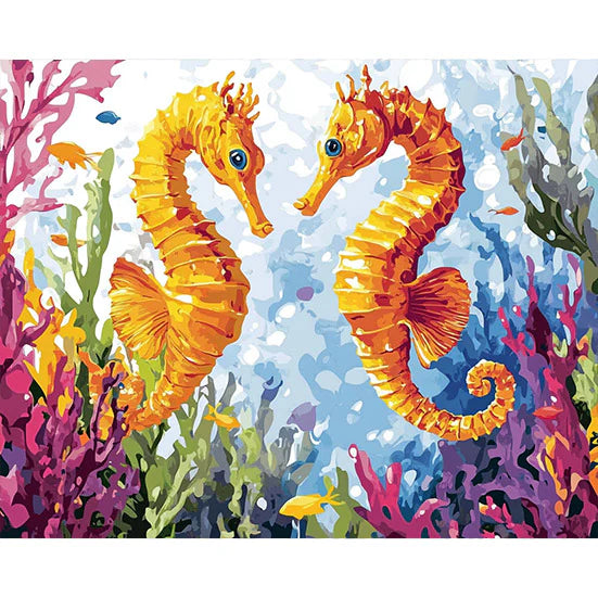 Seahorses in a Seaweed Garden Paint by Numbers