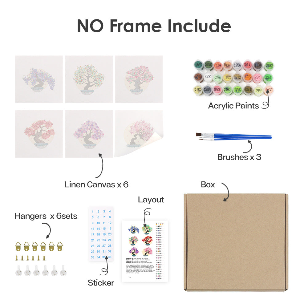 Mini Paint by Numbers Series #06: 'tree' - 6-in-1 Set (6"x6" / 15x15cm)