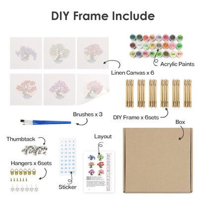Mini Paint by Numbers Series #06: 'tree' - 6-in-1 Set (6"x6" / 15x15cm)