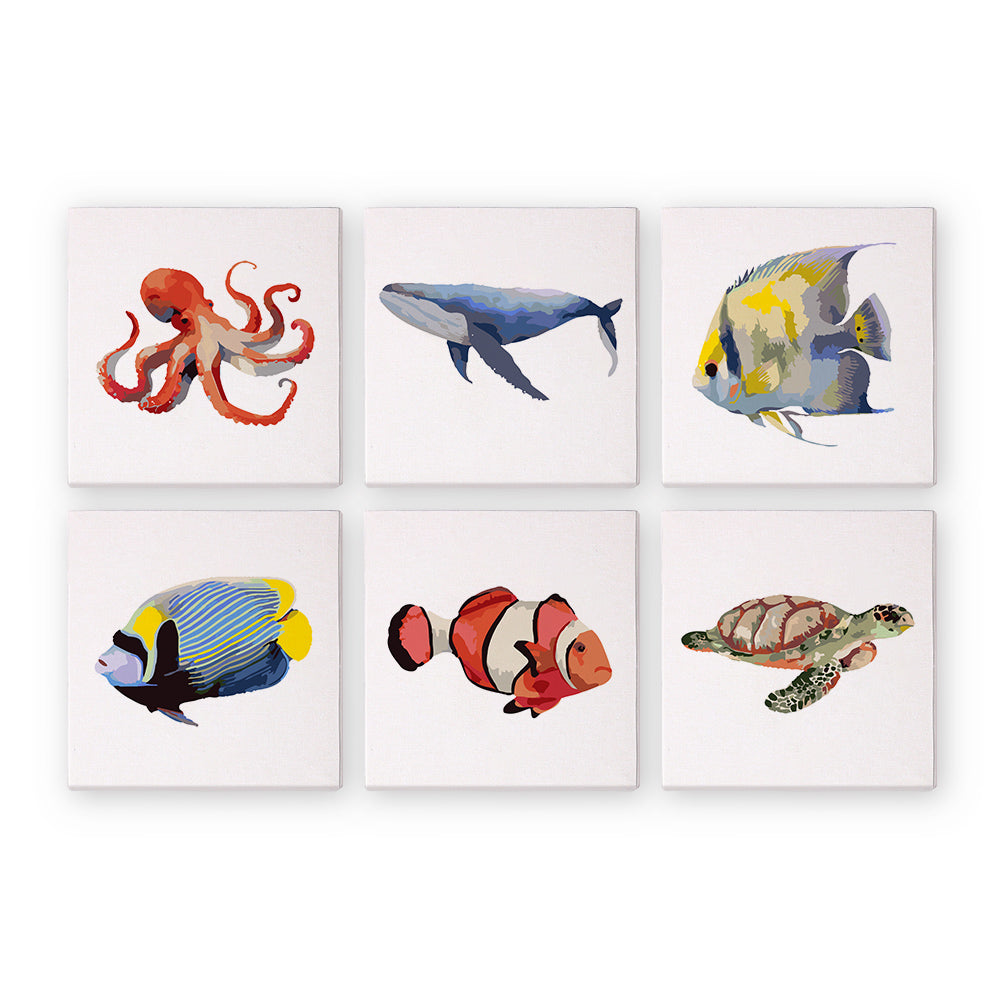 Mini Paint by Numbers Series 'sea life' - 6-in-1 Set (6"x6" / 15x15cm)