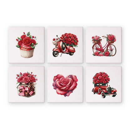 Mini Paint by Numbers Series 'red rose' - 6-in-1 Set (6"x6" / 15x15cm)