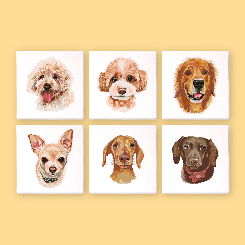 Mini Paint by Numbers Series 'dog' - 6-in-1 Set (6"x6" / 15x15cm)