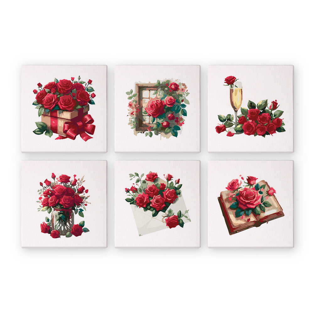 Mini Paint by Numbers Series #15: 'rose' - 6-in-1 Set (6"x6" / 15x15cm)