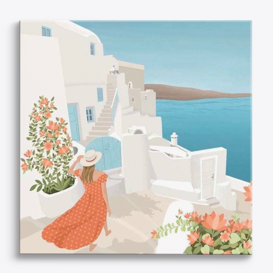 Mykonos Vacation Mini Paint by Numbers  (8"x8" / 20x20cm）