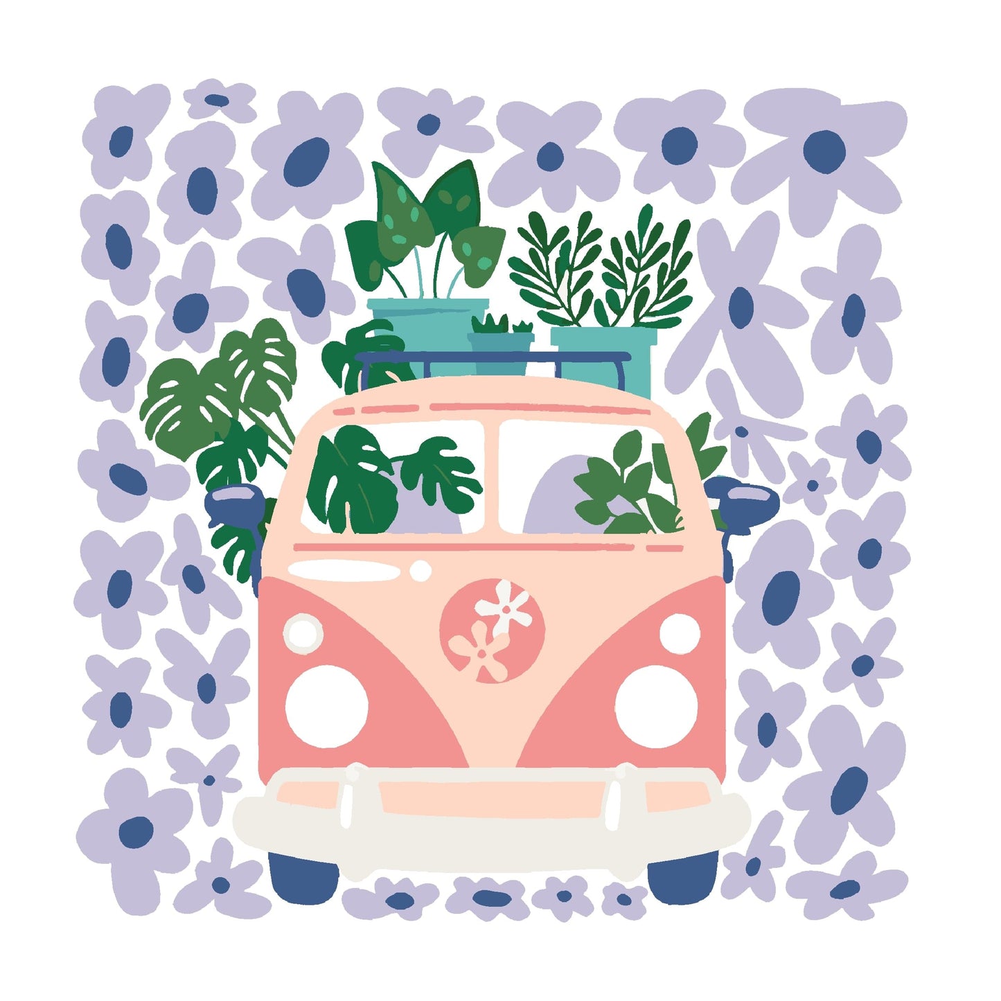 Retro Blossom Bus Mini Paint by Numbers Series (8"x8" / 20x20cm)