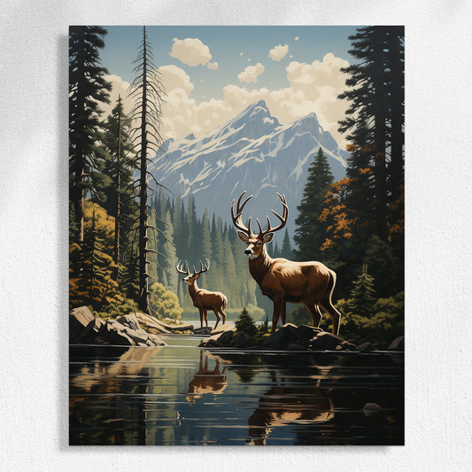 Deer on the shores of Serenity Lake paint by numbers