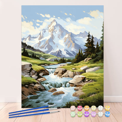 Lush green valley scenery paint by numbers