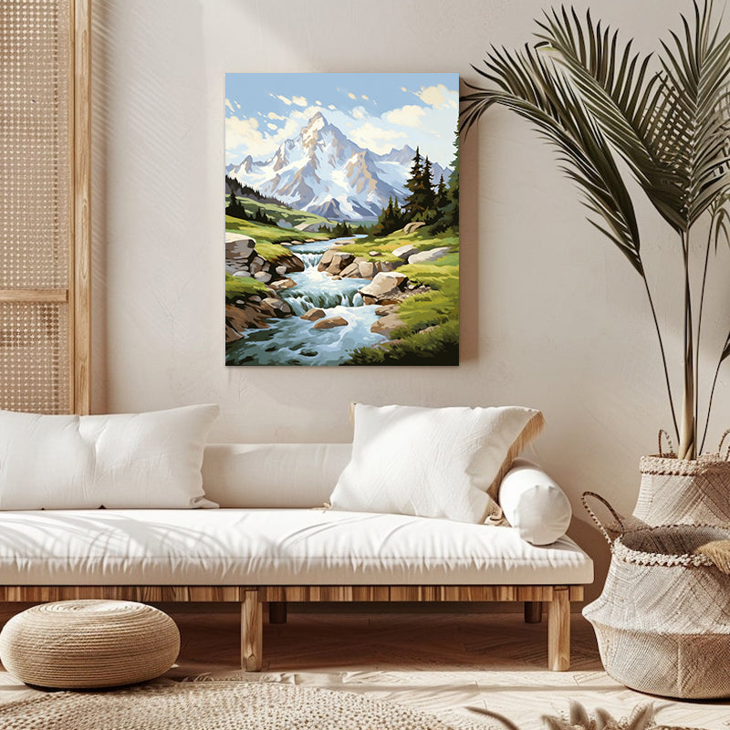 Lush green valley scenery paint by numbers