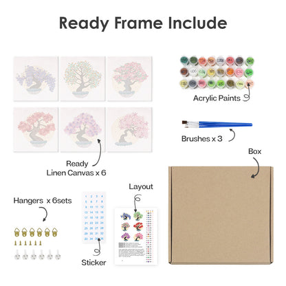 Mini Paint by Numbers Series #06: 'tree' - 6-in-1 Set (6"x6" / 15x15cm)