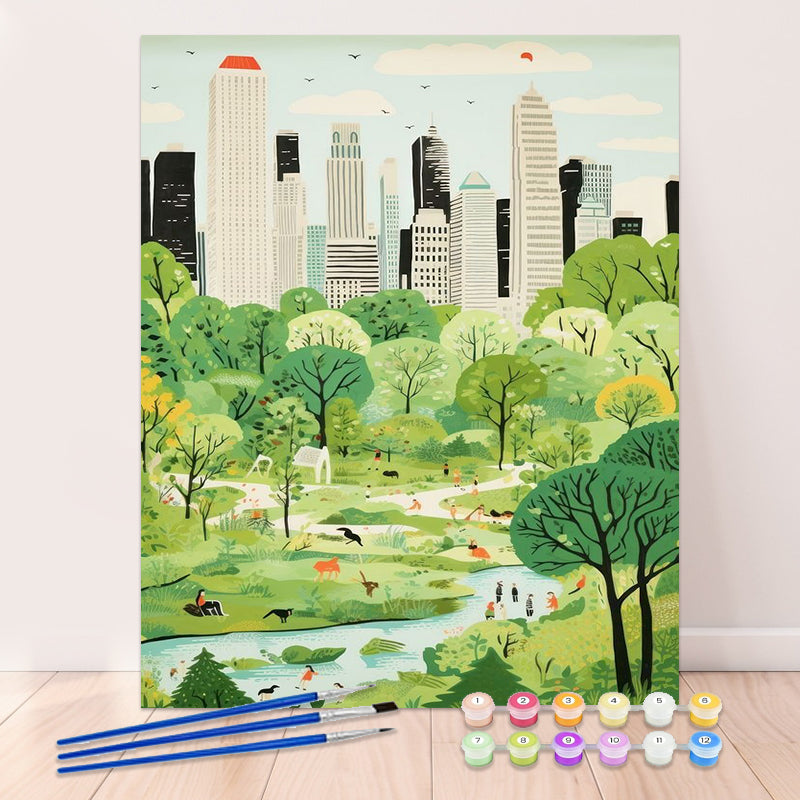 Urban Oasis -  Urban Cityscape Paint by Numbers | Skyline Canvas Kit | Paintbyart