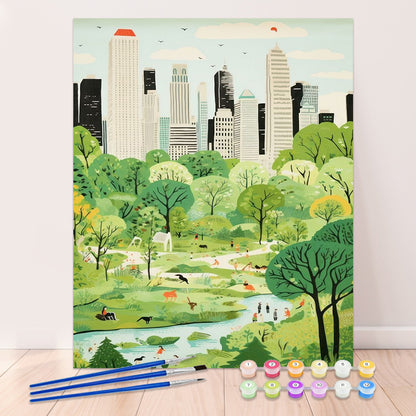 Urban Oasis -  Urban Cityscape Paint by Numbers | Skyline Canvas Kit | Paintbyart