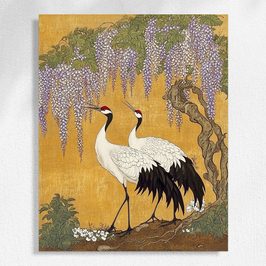 Cranes under the acacia flowers