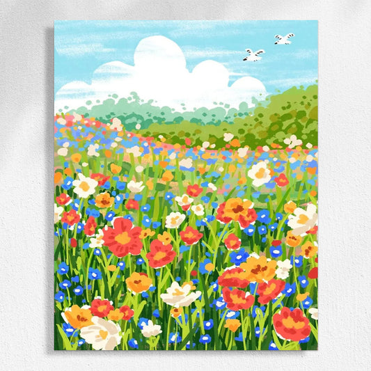 Spring Flower Field - Garden Paint by Numbers Kits | Flower Park Landscape DIY | Paintbyart