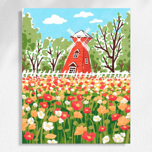 Windmills and Flowers - City Park Paint by Numbers | DIY Garden Landscape | Paintbyart