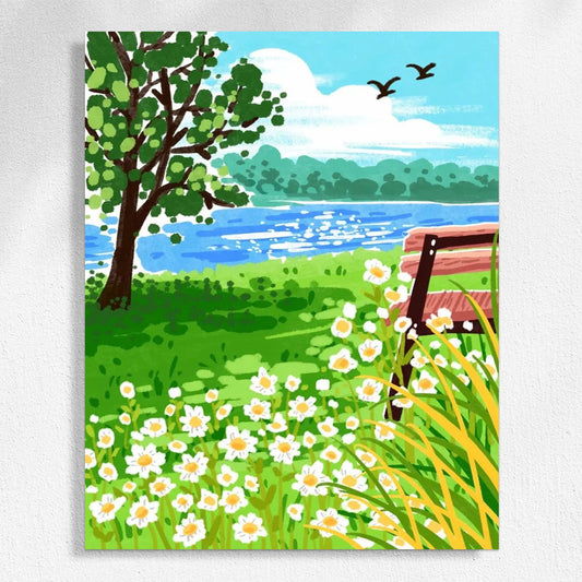 Spring Bench - Serene Forest Paint by Numbers Kit | Nature Canvas Art | Paintbyart