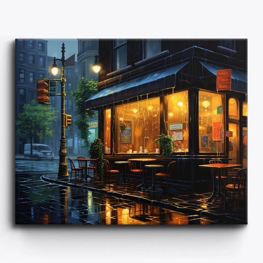 Rainy Coffee Shop Paint by Numbers