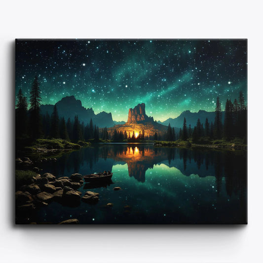 Yosemite Rowboat Nightscape Paint by Numbers