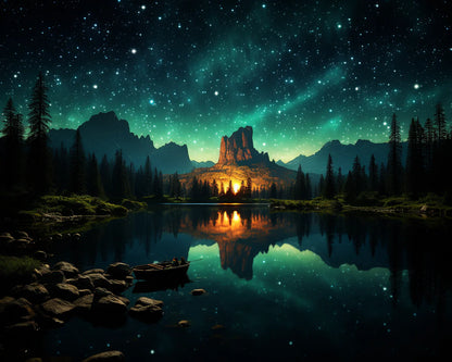 Yosemite Rowboat Nightscape Paint by Numbers